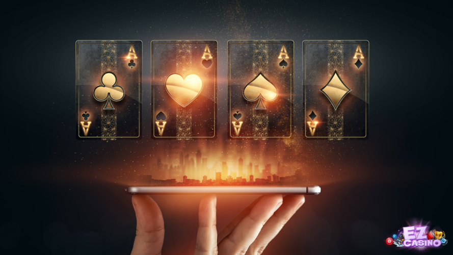 ไพ่ AAAA กับโทรศัพท์ เปิด บาคาร่าออนไลน์ บนเว็บ ezcasino โปรโมชั่น เครดิตฟรี เพียบ